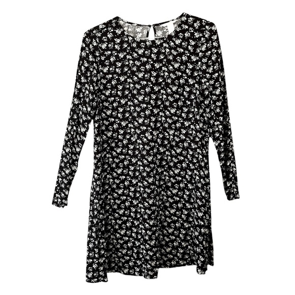 H&M Long Sleeve Mini A-line Black Floral Sundress sze 8 - Picture 2 of 12